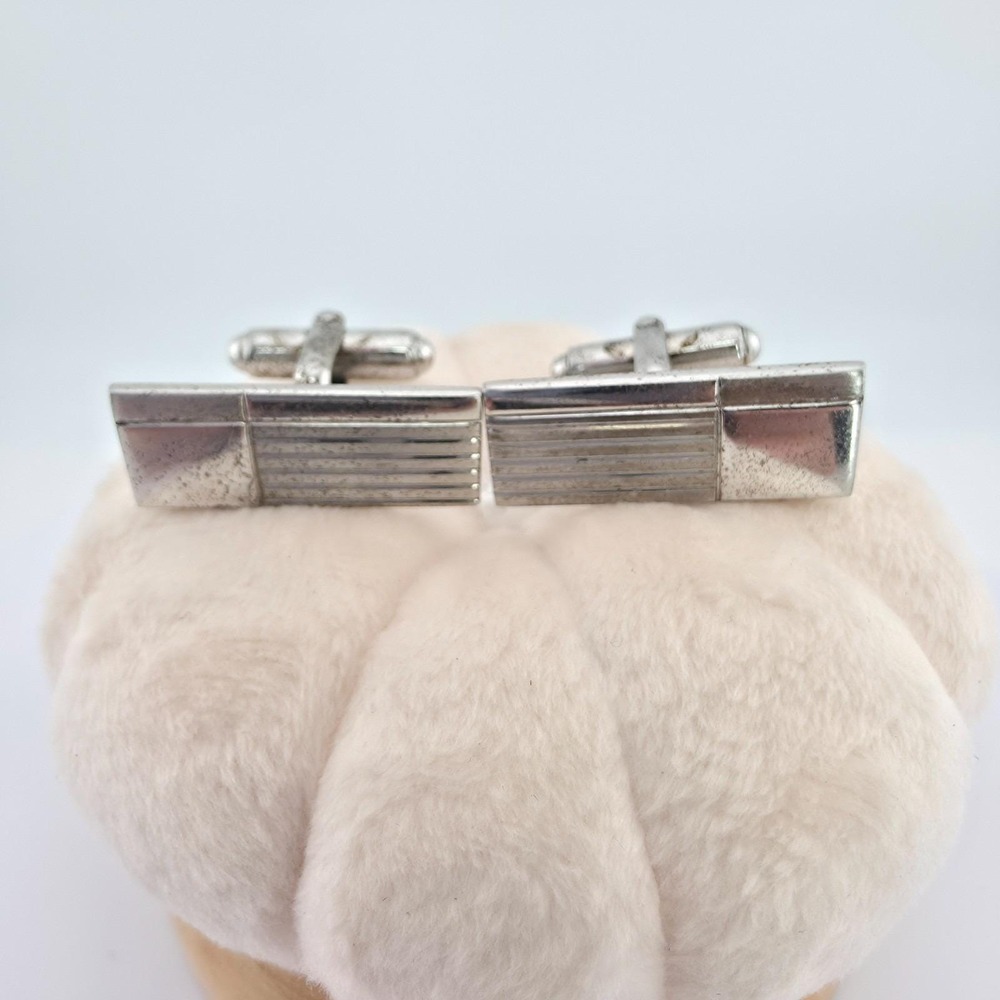 Vtg ANSON 925 Sterling Silver Cufflinks Mid Century Ridges Smooth Polish Patina